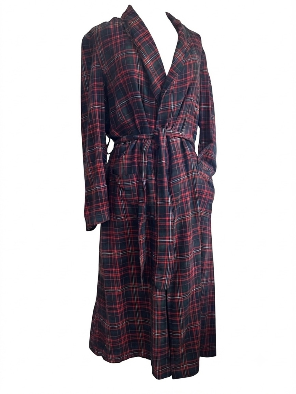 Vintage Hand Made Wool Blend Plaid Tartan Robe Housecoat Size M